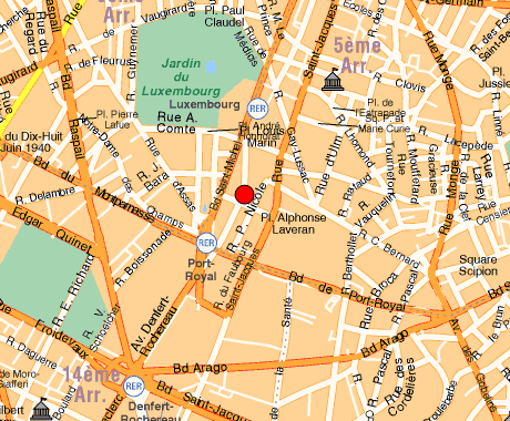 Plan du quartier de l'appartement F2 de standing a louer a Paris